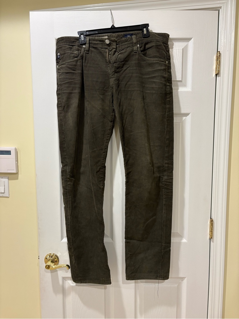AG Adriano Goldschmied Men's Olive Green Corduroy Pants